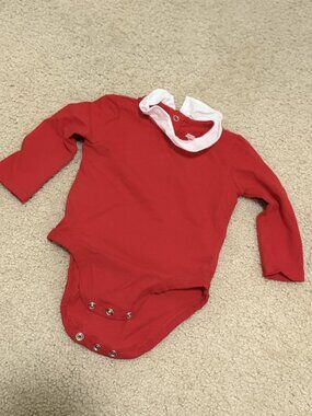 Amazon Essentials x Sofia Grainge Red Collar Bodysuit, Long Sleeve, 0-3M